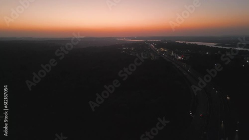 goa to panjim haighway night drone view in goa india photo