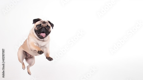 Pug dog on white background with copy space (Generative AI) © Warm Right