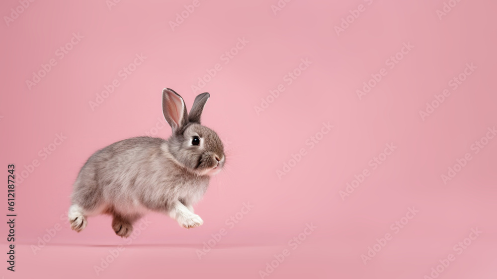 Pygmy rabbit on pink background with copy space (Generative AI) Pygmy rabbit on pink background with copy space (Generative AI)