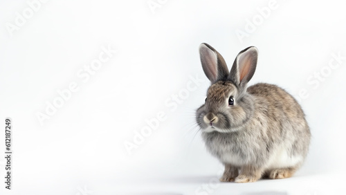 Pygmy rabbit on white background with copy space (Generative AI)