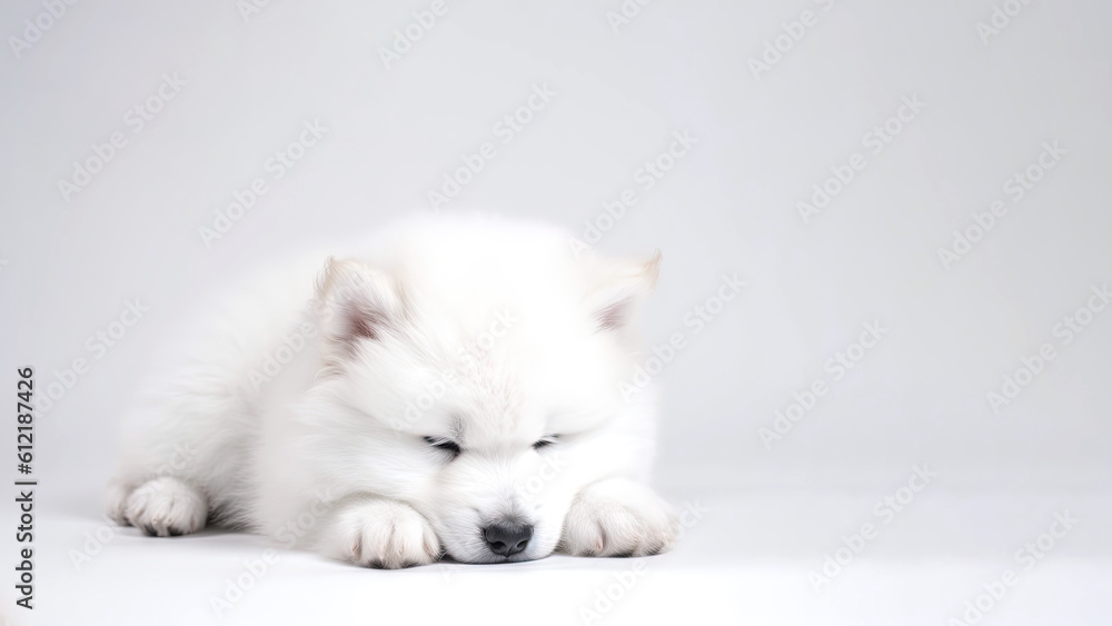 Samoyed dog on white background with copy space (Generative AI) Samoyed dog on white background with copy space (Generative AI)