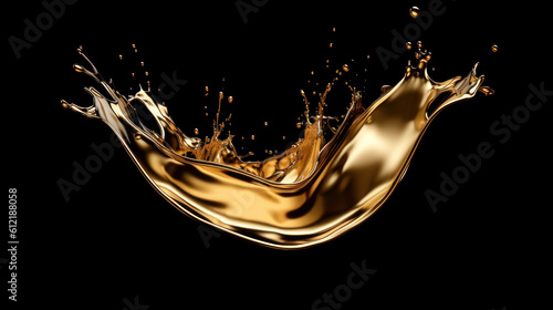 Elegant luxury splash of gold liquid. Black background.