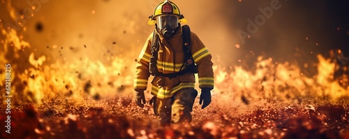 dramatic firefighters in the flames Generative AI © Gethuk_Studio