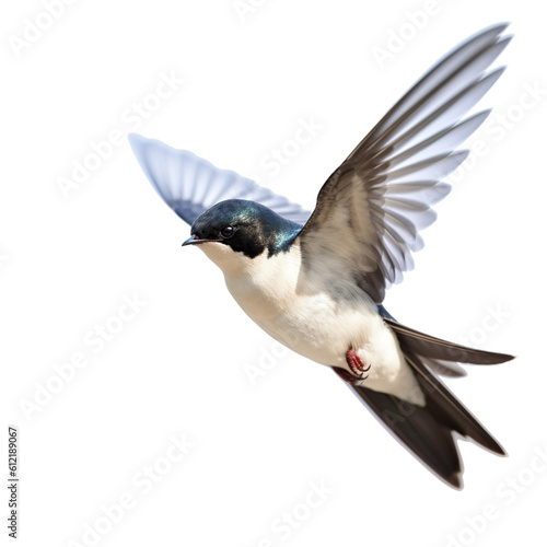 house martin bird Flying in the air with open wingspan isolated on white background, Generative Ai photo