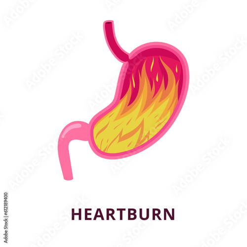 Stomach ache cute cartoon heartburn flame fire digestive inflammation sick healthcare medical for learning education