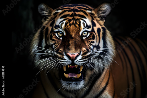 Angry tiger,Sumatran tiger (Panthera tigris sumatrae) beautiful animal and his portrait © DavidGalih | Dikomo.