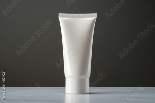 Personalized beauty regimen: The white, unbranded cream tube on a table provides a blank canvas for tailoring your skincare routine to your specific needs. Generative AI