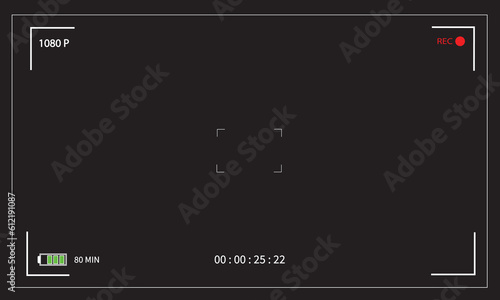 Camera viewfinder. Viewfinder camera recording. Video screen on a black background. vector illustration.