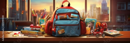 Back to School Background with School Supplies and Stationery. Created with Ai