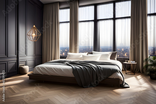Tapety artystyczne bedroom with bed using created using AI Generative Technology