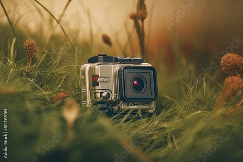 Action camera in waterproof case Generative AI