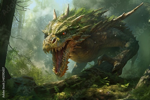 Rezunenko Style In the Summer Forest, A Huge Wyvern Attacking