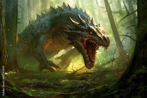 Rezunenko Style In the Summer Forest, A Huge Wyvern Attacking