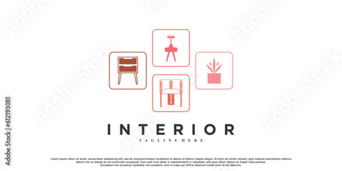 Vector minimalist furniture logo design for interior home