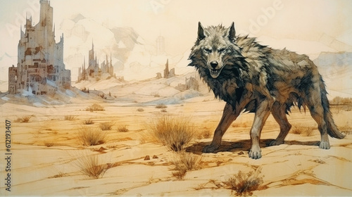 Generative AI, Silent Sentinel: A Lone Wolf in the Desert © icehawk33