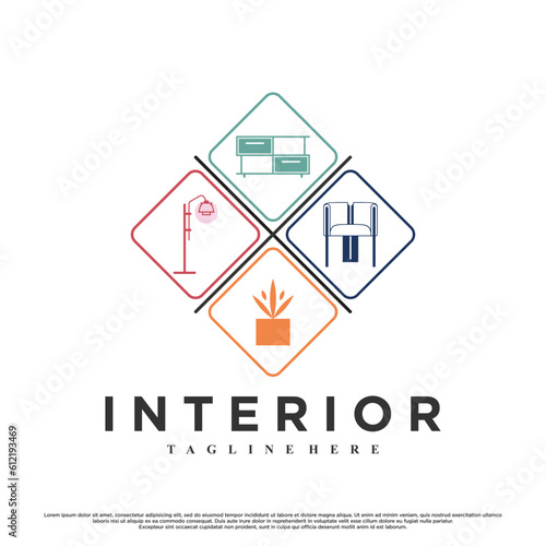 Vector minimalist furniture logo design for interior home