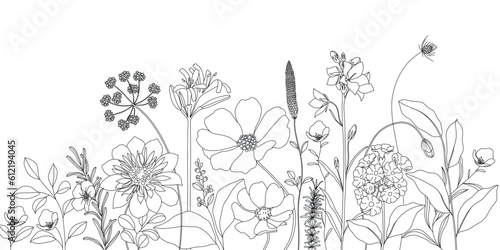 Fototapeta Naklejka Na Ścianę i Meble -  minimal botanical summer graphic sketch line art drawing, trendy tiny tattoo design, leaf elements vector illustration