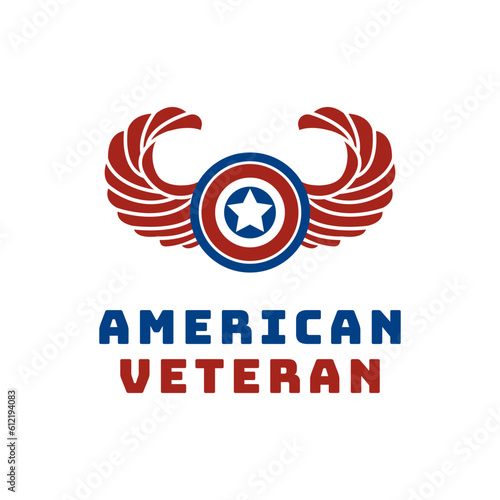 American USA Flag Star Wings for Military Veteran Army Patriotic Logo Design