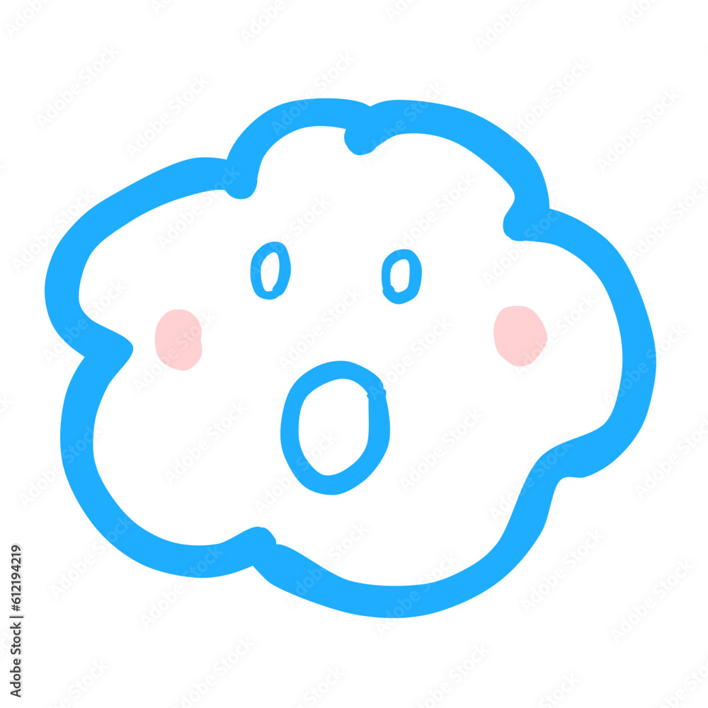 Fluffy Cloud Doodle Curve with Face Expression Cartoon Fluffy Cloud Doodle Curve with Face Expression Cartoon