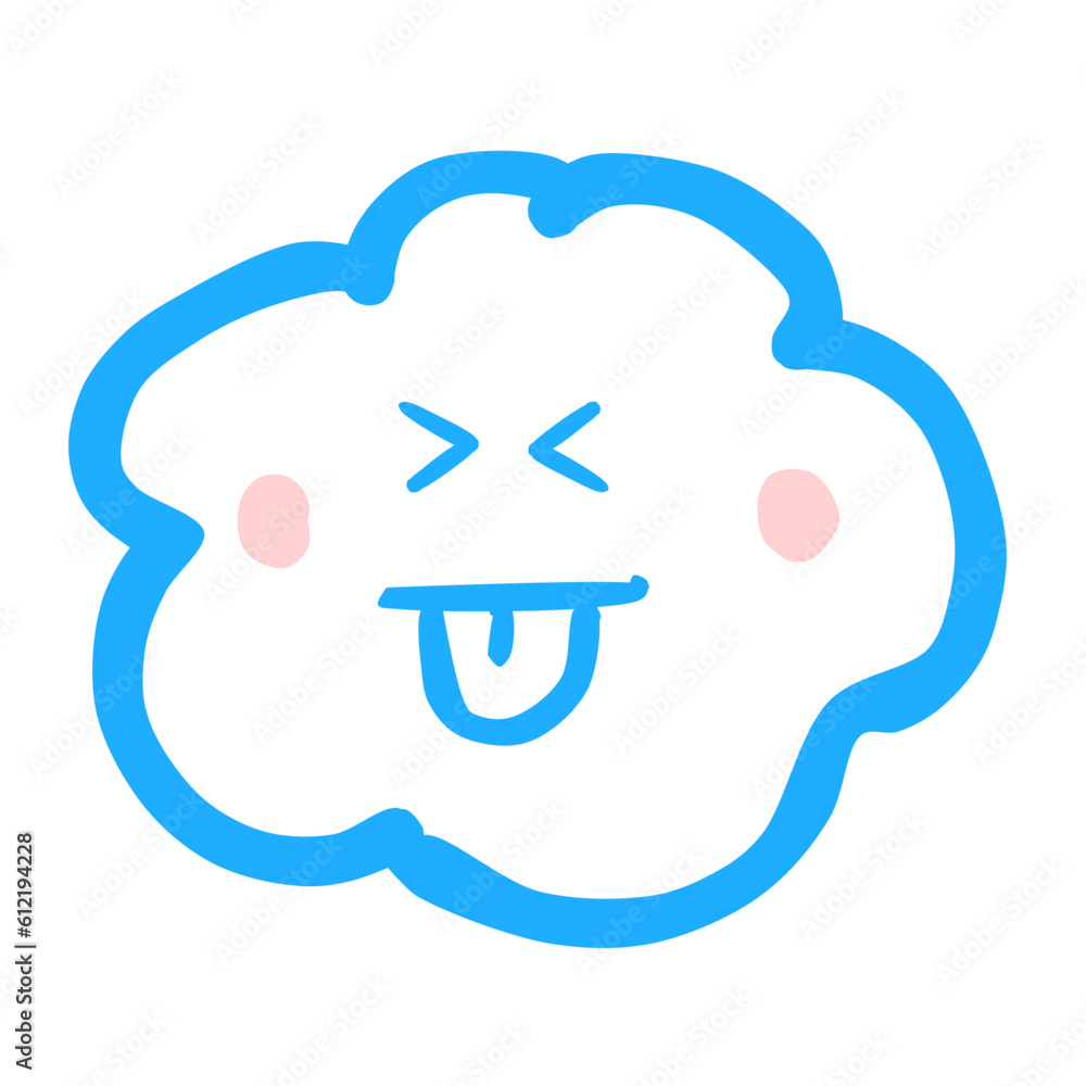 Fluffy Cloud Doodle Curve with Face Expression Cartoon