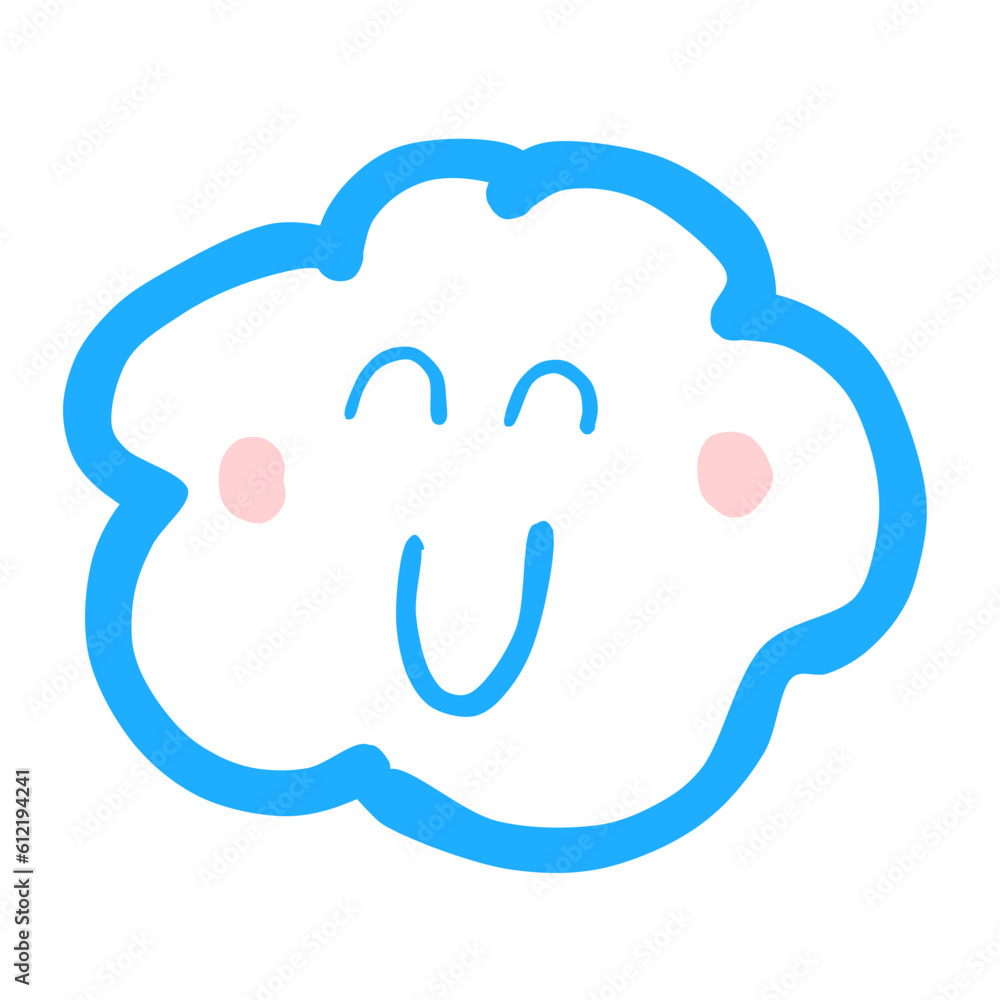 Fluffy Cloud Doodle Curve with Face Expression Cartoon Fluffy Cloud Doodle Curve with Face Expression Cartoon