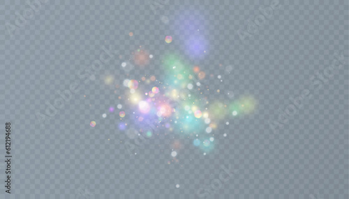 Glowing light effect with lots of shiny particles isolated on transparent background. Vector star cloud with dust and highlights. For festive and advertising design.