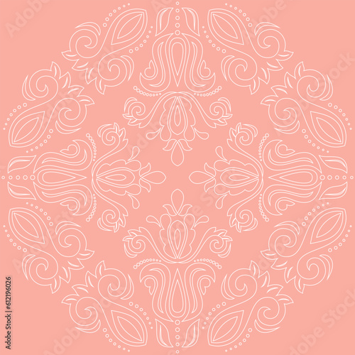 Oriental vector pink and white ornament with arabesques and floral elements. Traditional classic ornament. Vintage pattern with arabesques © Fine Art Studio