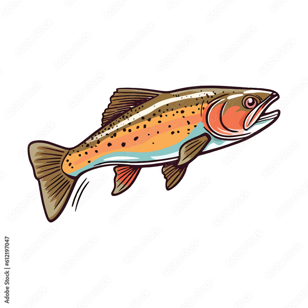 Enchanting Trout: Endearing 2D Illustration of a Colorful and Agile Fish Enchanting Trout: Endearing 2D Illustration of a Colorful and Agile Fish