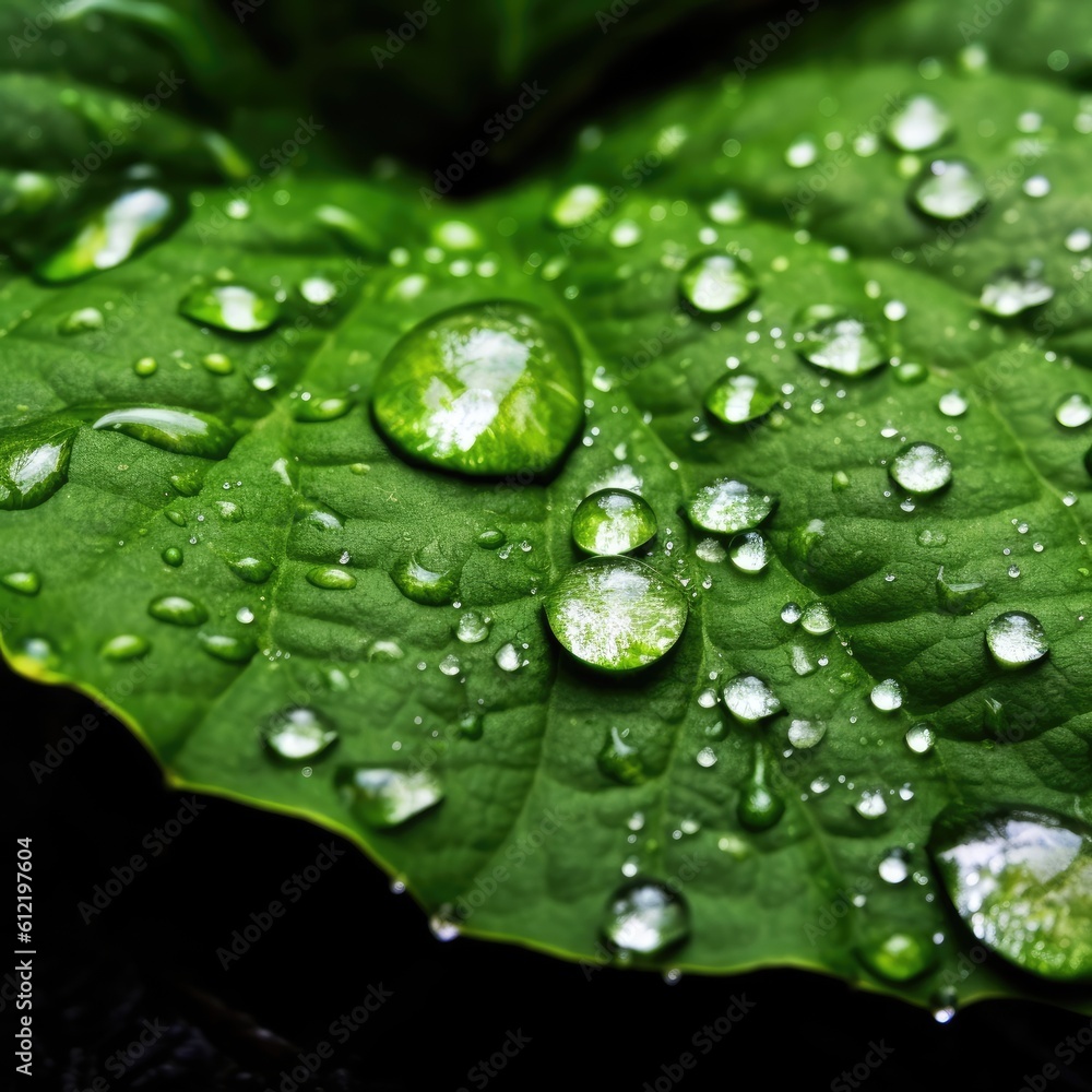 ai generated  Water drops on the leaf surface, wood, abstract nature background