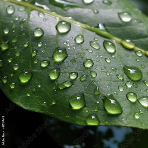 ai generated Water drops on the leaf surface, wood, abstract nature background