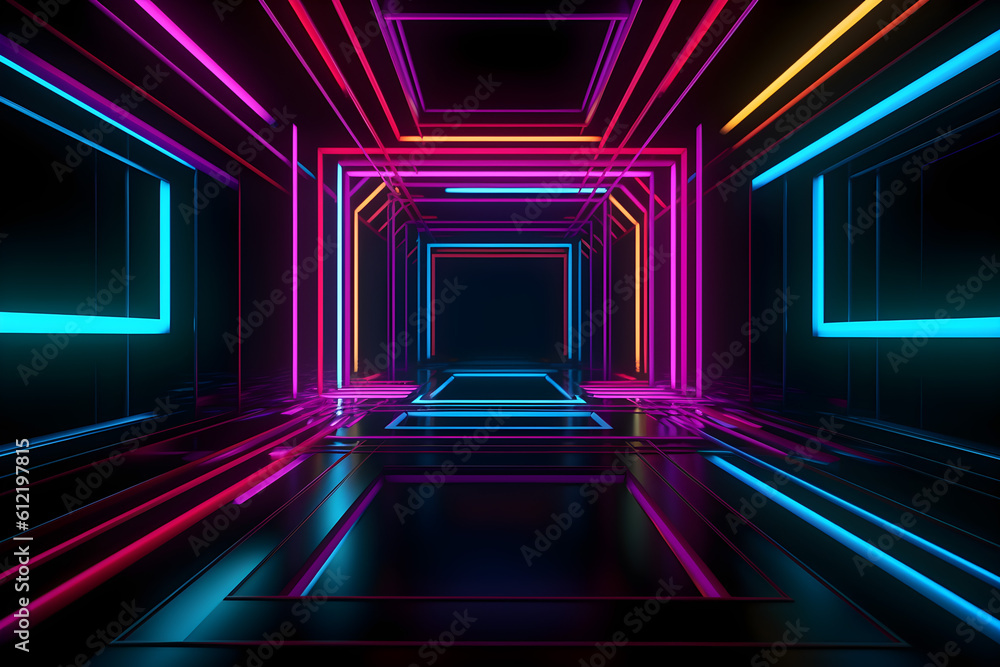 Abstract geometric shape neon background, Generative AI Abstract geometric shape neon background, Generative AI