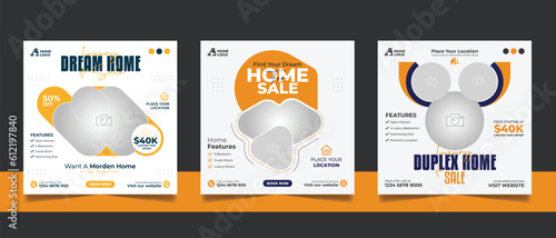 Real estate house property sale social media post web banner and square flyer template set