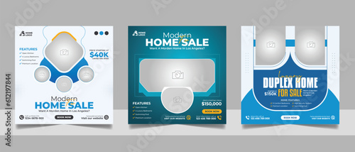 Real estate house property sale social media post web banner and square flyer template set