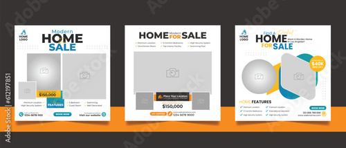 Real estate house property sale social media post square flyer and web banner template