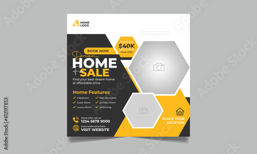 Real estate house property sale social media post square flyer and web banner template set