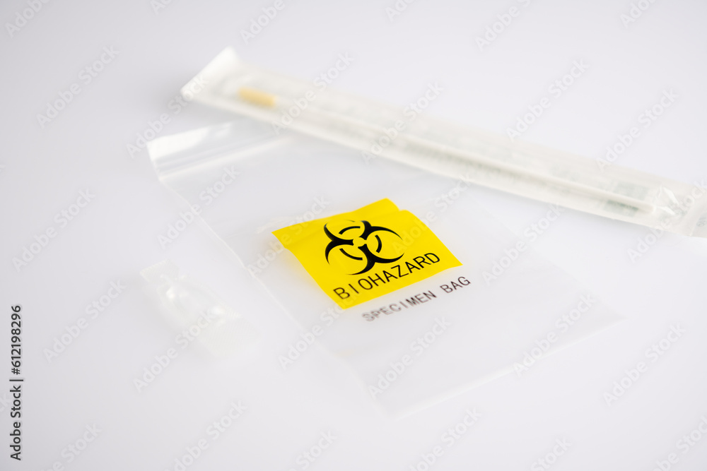 A biohazard specimen plastic bag A biohazard specimen plastic bag
