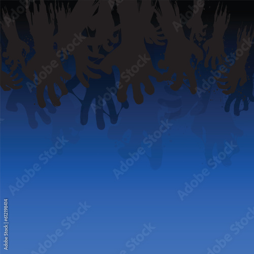 Zombie grunge hands silhouettes blue background