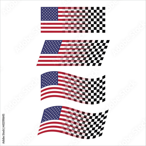 Checkered racing flags with USA
