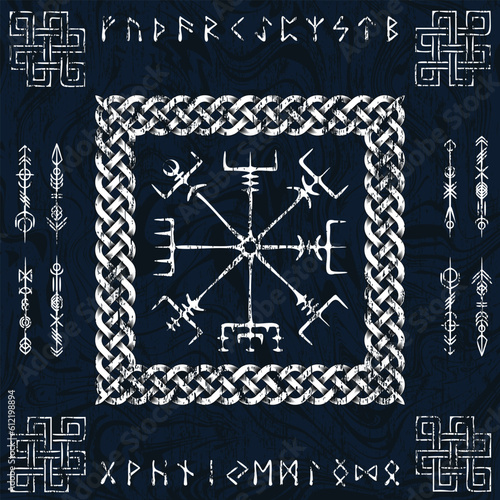 Blue vegvisir viking Scandinavian symbols background