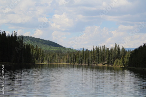 reflection of trees in lake, Nordegg, Alberta