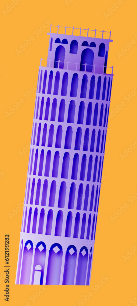 purple leaning tower of pisa on orange background