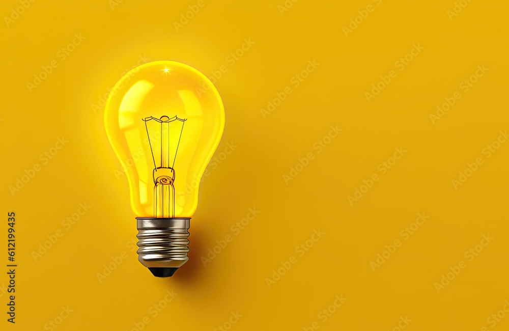 Yellow light bulb on yellow background, Generative AI Yellow light bulb on yellow background, Generative AI