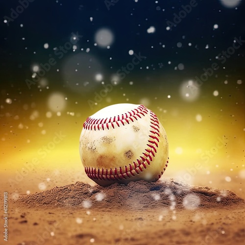 Close up illustration of Softball in a ground field on a rainy day.ai generated