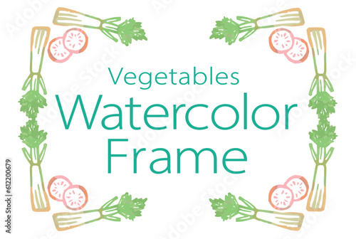 おしゃれな野菜の水彩風イラスト・フレーム。ベクター素材だからデザインに使いやすい。 © 夏妃 吉野