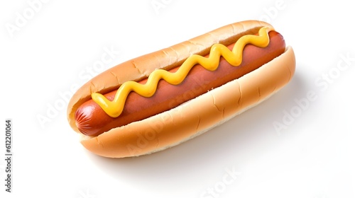 Grilled Hotdog with mustard on a white background,  generative AI