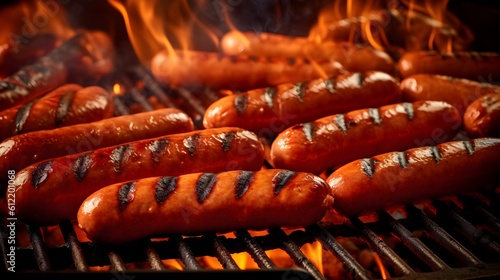 Hotdogs on a grill, generative AI