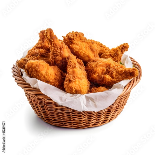 Fried Chicken basket on white background, generative AI