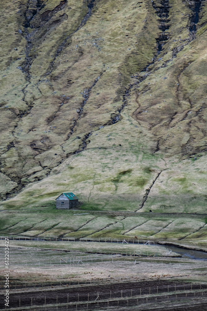 Obraz premium Beautiful landscape nature scenery of Faroe Islands, Denmark in Atlantic Ocean for serenity, quiet and peaceful adventure trekking outdoor holiday vacation for climbing and hiking