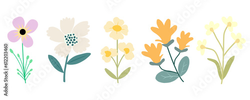 Set of hand drawn Flowers vector. Colorful trendy illustration. Perfect for posters, instagram posts, stickers.