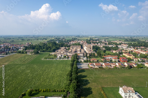 aerial panoramic shot of Soragna town in Parma Italy in springtime high res image photo